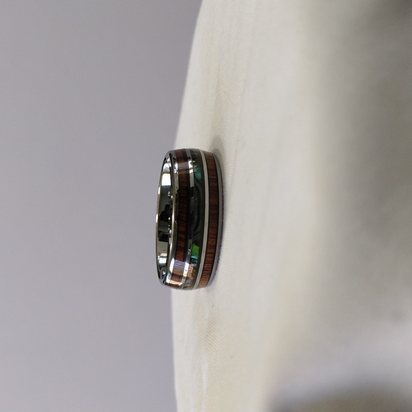 Tungsten Carbide Hawaiian Koa Wood and Abalone Shell Wedding Band Ring Size 9.5 - Picture 2 of 11